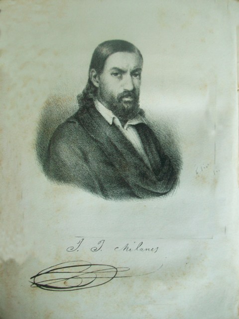 Grabado de Milanés con su firma